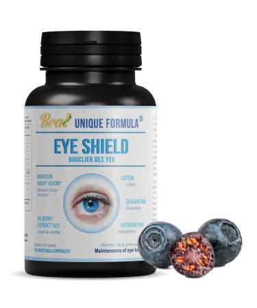 Unique Formula Eye Shield Supplement with Bilberry Extract Lutein Zeaxanthin Astaxanthin and Beta-Carotene - Supports Dry Eyes Vision Health and Night Vision 90 Veg Capsules
