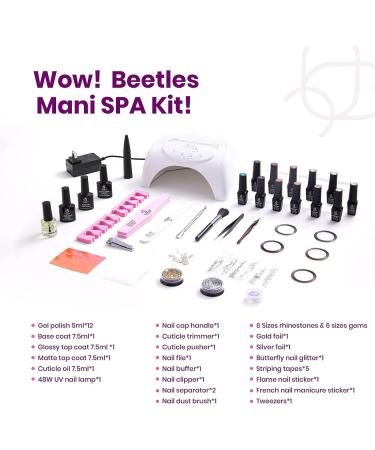 Beetles Gel Nail Polish Starter Kit with 48W UV LED Lamp - 12 Colors, Base/Top Coat, Glitter, DIY Manicure Set - Buy Online on GoSupps.com