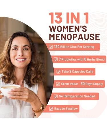 Menopause Supplements for Women | 120 Billion CFU Probiotic & 13-in-1 Herbal Complex | Relief from Hot Flashes Night Sweats Mood Swings | Vegan | 60 Capsules - Buy Online on GoSupps.com
