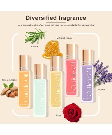 Arousar Cuticle Oil 5pcs 10ml Nail Oils Set Rollerball Applicator for Nails Natural Cuticle Care Kit Essential Oils for Nails Smoothing Nourishing and Moisturizing Sweet Almond B-Almond/ Vanilla/ Honey Milk/ Rose /Lavender - Buy Online on GoSupps.com