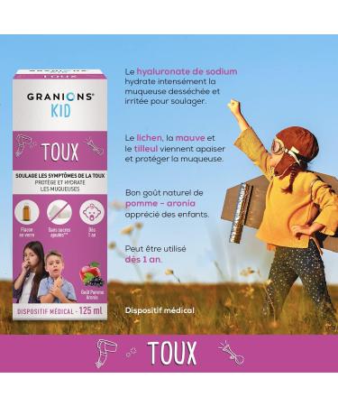 GRANIONS KID Coux - Icelandic Lichen + Mauve - Relieves Cough Symptoms - Protects and Moisturizes Mucous Diseases - Medical Device - From 1 Year - Apple Flavor Aronia - 125 ml - French Brand - Buy Online on GoSupps.com