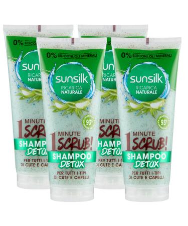 Sunsilk Sunsilk Natural Refill Detox Scrub Shampoo for All Skin and Hair Types with Aloe Vera Naturally Derived Ingredients Silicone-Free 4 x 200 ml Bottles