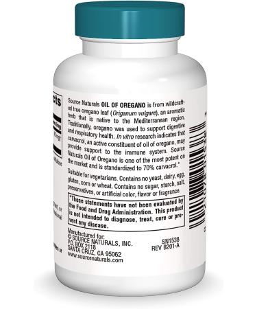 Source Naturals Wellness Oil of Oregano - 70% Carvacrol - 30 Veg Caps - Buy Online on GoSupps.com