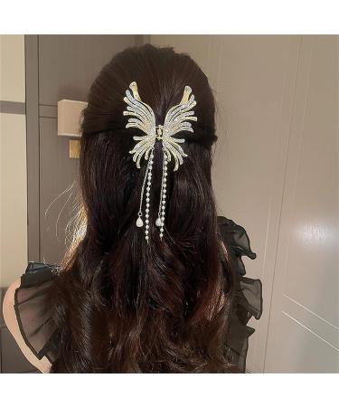 2PCS Butterfly Rhinestone Pearl Hair Claw Clips - Chinese Style Hanfu Hair Accessories for Women - Buy Online on GoSupps.com