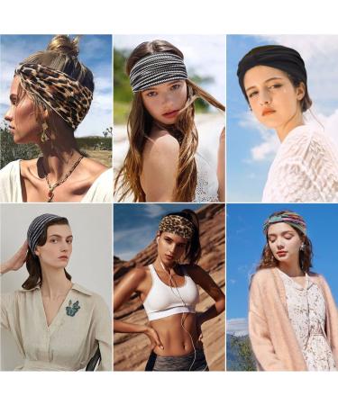 Kavya 6 PCs Boho Headbands for Women | Wide Elastic Leopard Print & Multi-Colored Hair Accessories | Yoga & Sport Hair Bands - Buy Online on GoSupps.com