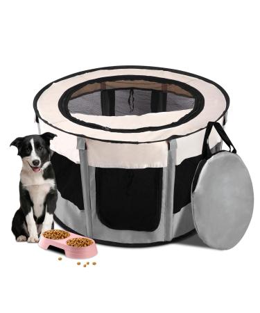 Pet Playpen,Portable Foldable Pet Playpen Foldable Puppy Cat Exercise Kennel Tent ,Indoor and Outdoor Travel Camping Use(Beige & Grey)