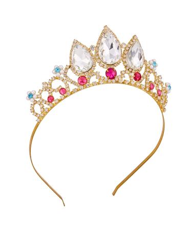 Vofler Rapunzel Princess Tiara for Girls | Elegant Gold Crystal Ruby Rhinestone Pearl Headband for Birthdays Weddings Pageants & Costumes - Buy Online on GoSupps.com