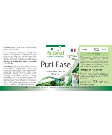 Fairvital PuriEase with celery seed alfalfa bromelain vitamin C turmeric and much more 120 capsules tested for quality and high dosage 100 vegan Made in Germany - Buy Online on GoSupps.com