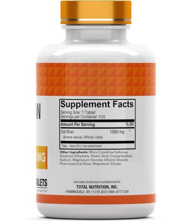 tnvitamins Oat Bran Tablets | 100 Tablets x 1 000 MG per Tablet | Oat Fiber Tablets | Soluble & Dietary Fiber Supplement | Supports Digestive Health * | High Potency Formula - Buy Online on GoSupps.com