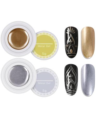 U-Shinein 2 Color Metallic Painting Gel - Golden & Silver Painted Nail Polish | 3D Metal Drawing Gel for DIY Manicure - Soak Off UV/LED Glossy Finish - Buy Online on GoSupps.com