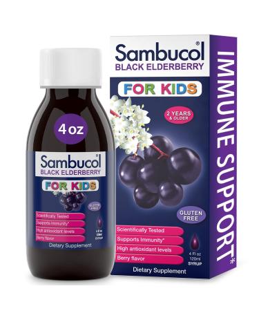 Sambucol Black Elderberry Syrup for Kids - Kids Elderberry Syrup Added Vitamin C Black Elderberry Syrup for Kids Sambucus Elderberry Kids Syrup for Immune Support Delicious Berry Taste - 4 Fl Oz