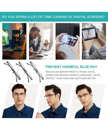 EYEURL 3 Pack Blue Light Blocking Reading Glasses for Men and Women - Rectangular Metal Half Frame Anti-Eyestrain Readers 1.25x - Buy Online on GoSupps.com