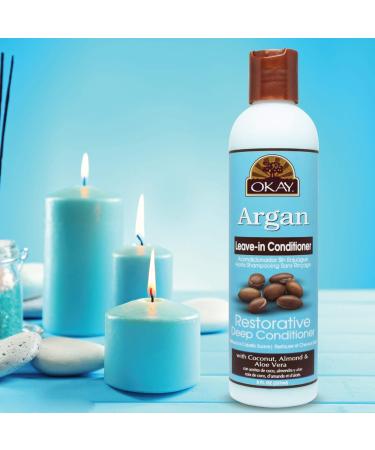 OKAY Argan Leave In Conditioner - Hydrating & Smoothing for All Hair Types | Paraben Sulfate Silicone Free - 8 Oz - Buy Online on GoSupps.com