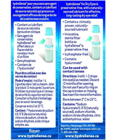 hydraSense Eye Drops For Dry Eyes Fast and Long-Lasting Relief Preservative Free Naturally Sourced Lubricant 10 mL - Buy Online on GoSupps.com