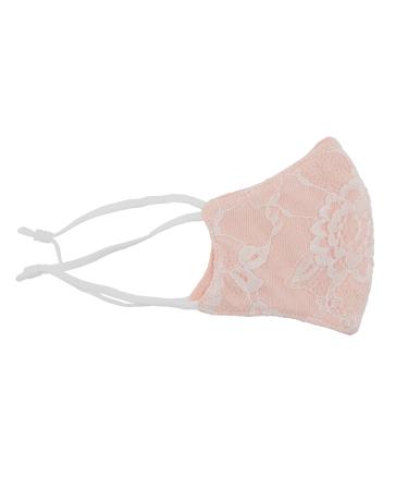 Children's Cloth Face Mask | Pink with White Lace Overlay | Soft and Breathable Fabric | Great Formal Mask for Flower Girls Junior Bridesmaids or First Communion | Adjustable Ear Straps for Comfort