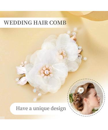 2 Pcs Flower Hair Clips - White Bridal Hair Pins with Metal Rose Gold Leaf - Elegant Hair Comb for Summer Beach Wedding and Special Occasions - Buy Online on GoSupps.com