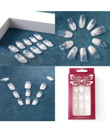 Sethexy Short Oval False Fingernails - Sparkle Clear Star Complete Cover Acrylic Glossy Press-On Nail Tips for Women & Girls - Buy Online on GoSupps.com