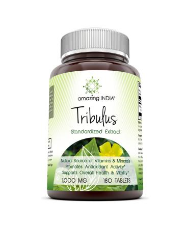 Amazing India Tribulus Extract Dietary Supplement - 1000MG Tablet (Non-GMO) - Standardized to Contain Min. 45% Saponins - Promotes Cardiovascular Health, Immune System (180)
