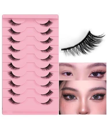 couduan 10 Pairs Lashes Fluffy Wispy Lash Clusters False Eyelashes Strip Fake Glue Eyelash Natural Wispies Effect Natural Mascara Set Fad Eyelure Girl Voluptuous Curl Makeup(Black)