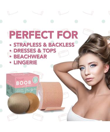 Boob Tape Value Roll - 19.7ft x 2in - Strong Hold, Gentle on Skin - Waterproof & Sweatproof - Includes Nipple Covers - Breast Lift Tape - Buy Online on GoSupps.com