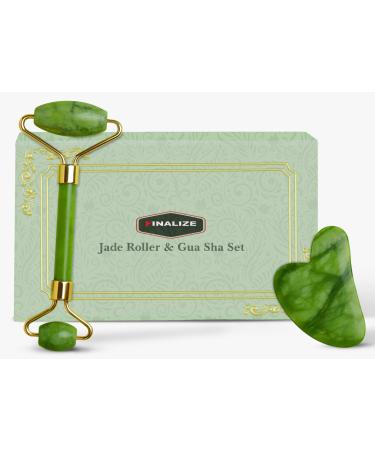 Face Massager Roller Massager Roller And Anti Aging 100% Natural Stone Jade Roller With Gau Sha Stone Facial Massager Soothing Firming Skin (STONE GREEN)