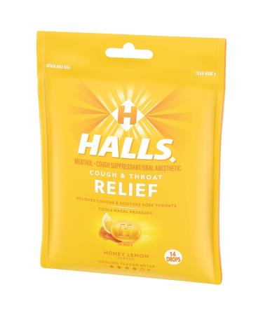 HALLS Relief Honey Lemon Cough Drops - 14 Drops | Fast Shipping Worldwide - Buy Now - Buy Online on GoSupps.com