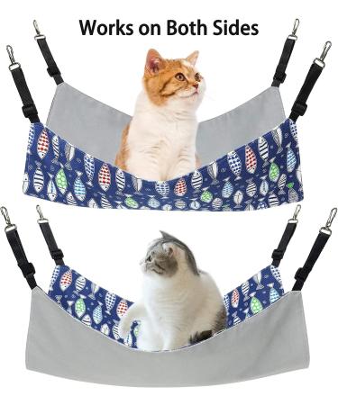 Petmolico Cat Hanging Hammock Bed - Adjustable Strap, Reversible Double-Sided Design - Large Blue Fish Pattern - Ideal for Cats, Kittens, Small Dogs & Other Small Pets - Buy Online on GoSupps.com