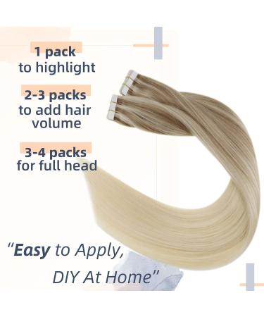 RUNATURE Blonde Balayage Ombre Human Hair Tape in Extensions - Straight 12 Inch 30g #18/22/60 - Buy Online on GoSupps.com