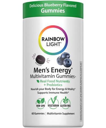 Rainbow Light Mens Energy Multivitamin Gummies | Real Food Nutrients + Probiotics | with Energizing B Vitamins | Supports Immune Health | Non-GMO and Gluten Free Supplement | 60 Count