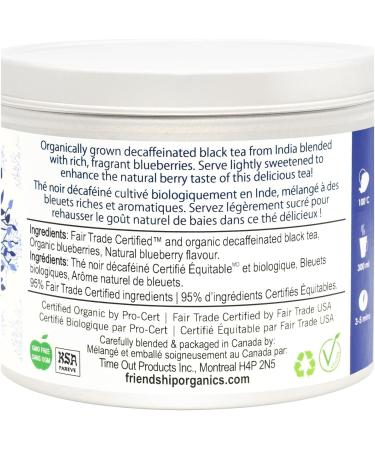 Friendship Organics Blueberry Decaf Tea Bags Organic and Fair Trade 20 Count 20 Tea Bags (1 Tin) - Buy Online on GoSupps.com