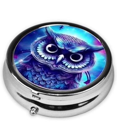 Shop Round Pill Box - 3 Compartment Portable Travel Organizer | Compact Daily Pill Case for Vitamins - Blue Owl - Buy Online on GoSupps.com