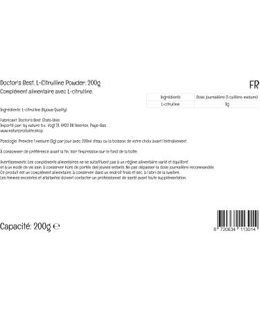 Doctor's Best L-Citrulline Powder - High Dose 200g Vegan Amino Acid Supplement - Buy Online on GoSupps.com