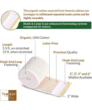 Premium 2 Wide Elastic Bandage Wrap (2 Pack) - Nexskin Latex Free Compression Bandages - Washable & Reusable Organic Cotton - USA Made - Buy Online on GoSupps.com
