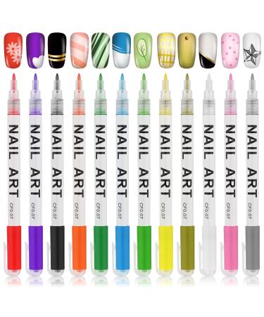 12Pcs 3D Nail Art Pens Set  12 Color Nail Graffiti Pens Gel Nail Drawing Pens Fine Tip Painted Pen Manicure Polish Tools for DIY Painting Nails Beauty Adorn Women Girls