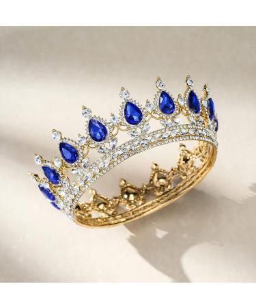SWEETV Crystal Queen Crown - Rhinestone Wedding Tiara Headband for Prom, Birthday & Costume Party in Royal Blue+Gold - Buy Online on GoSupps.com