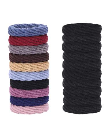20 Pieces Cotton Hair Ties Seamless Elastic Hair Bands Thick Ponytail Band 4.5cm in Diameter Hair Accessories for Women and Girls (Multicolored+Black)