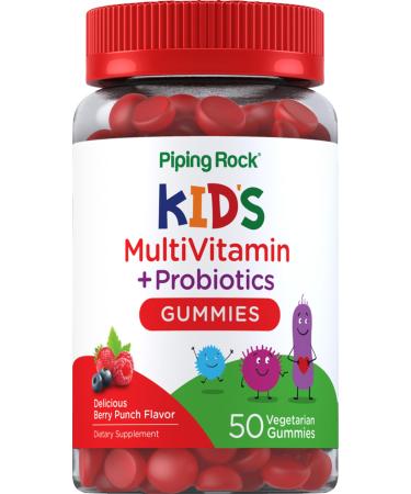 Piping Rock Kid's Multivitamin and Probiotic | 50 Gummies | Berry Punch Flavor | Vegetarian Non-GMO Gluten Free Children's Supplement