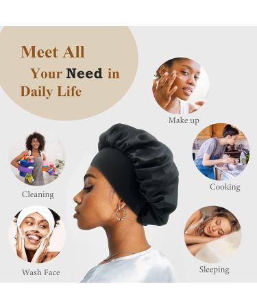 2 Pack Satin Silk Bonnet for Sleeping - Black Pink Hair Bonnets for Black Women - Curly Hair Braids Sleep Caps with Elastic Band - Buy Online on GoSupps.com