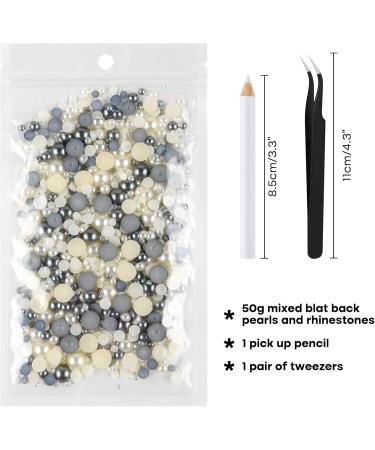 Astaron 50g Flat Back Mixed Street Stones & Half Pearls - Rhinestones for Nail Art Cups & Shoes (Silver Gray/White) - International Shipping Available - Buy Online on GoSupps.com