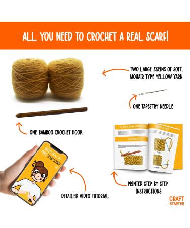 CraftStarter Crochet Kit for Beginners - Yarn, Wooden Crochet Hook, Instructions - Make a Real Scarf - Perfect Gift (Yellow) - Buy Online on GoSupps.com