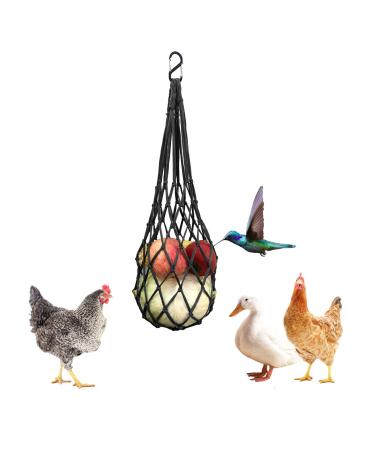Chicken Vegetable String Bag, Poultry Fruit Holder Chicken Cabbage Feeder Treat Feeding Tool with Hook for Hens Chicken Coop Toy for Hen Goose Duck Large Birds Black