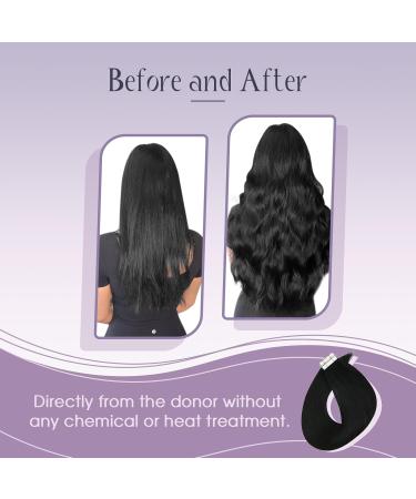 FSHINE Real Hair Tape-In Extensions | 50cm Straight Virgin Black - 10 Pieces 25g Remy Quality - Buy Online on GoSupps.com