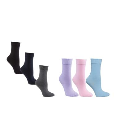 Sugar Free Sox Diabetic Socks for Women Maximize Circulation & Comfort - Womens Sock - Pink/Lavender/Baby Blue Crew Assorted 3 Pack