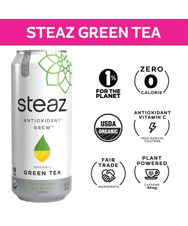 Steaz Organic Iced Green Tea - Zero Calorie Half & Half, 16oz (Pack of 12) | Antioxidant Brew - Buy Online on GoSupps.com