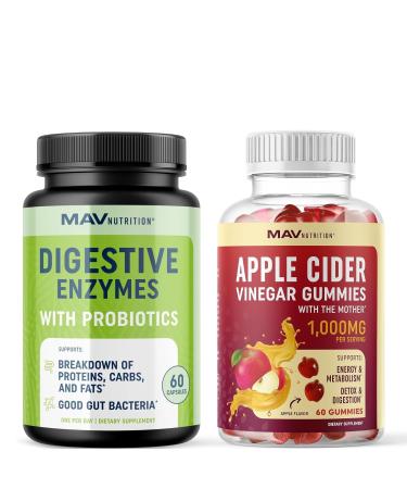 Apple Cider Vinegar Gummies and Advanced Digestive Enzymes Complex Capsules | Cleanse and Detox Support Plus Gut Health Support with Probiotics and ACV
