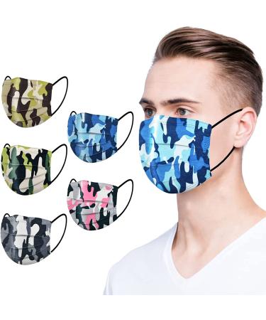 Black Disposable Face Masks - 50 Pack | 3 Ply Protective Mask for Men and Women | Breathable Adult Camouflage Design - Buy Online on GoSupps.com