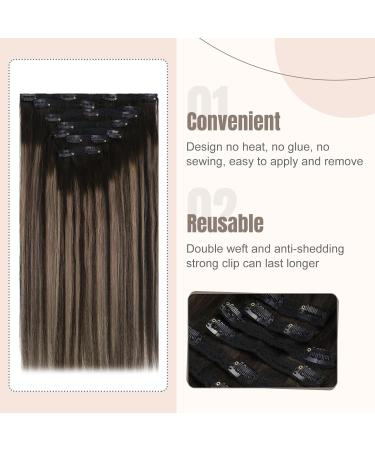 FSHINE Clip-In Extensions | Real Hair Balayage 60cm Natural Black & Caramel Blonde | Thick 120g Remy Hair Extensions for Women | 7 Pieces #1B/27/1B - Buy Online on GoSupps.com