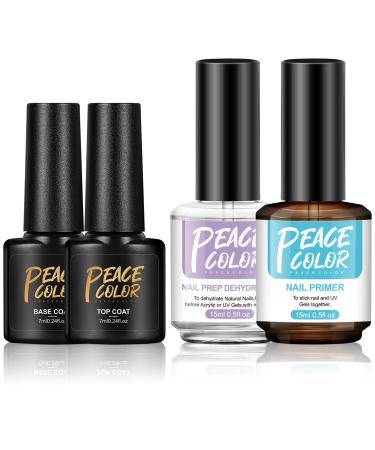 PEACECOLOR 7ML Base and Top Coat 15ML Nail Prep Dehydrator and Primer Kit Superior Bonding for Acrylic Powder Poly Nail Gel Supplies Set Home DIY Nail Art Use color 198