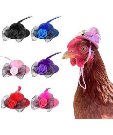 6 Pieces Chicken Hats for Hens Tiny Pets Funny Chicken Accessories Feather Top Hat with Adjustable Elastic Chin Strap Rooster Duck Parrot Poultry Stylish Show Costum (6PC Chicken Hats)