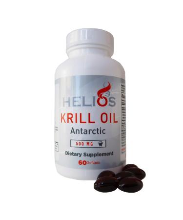 Krill Oil Supplement - Helios Organic Wild Caught Potent Cold Water Antarctic Krill Oil - Natural Red Astaxanthin - Phospholipids - Omega 3's DHA and EPA - Sustainable - USA Bottled 500mg Softgels